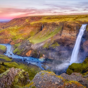 Cascata di Haifoss, arredamento su tela, stampa in metallo, stampa su carta, scenario, Islanda