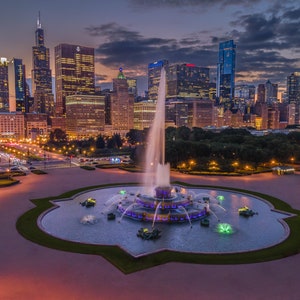 Oasis of Chicago, City Architecture, Urban Decor, Chicago Wall Art, Snow at night, Canvas decor