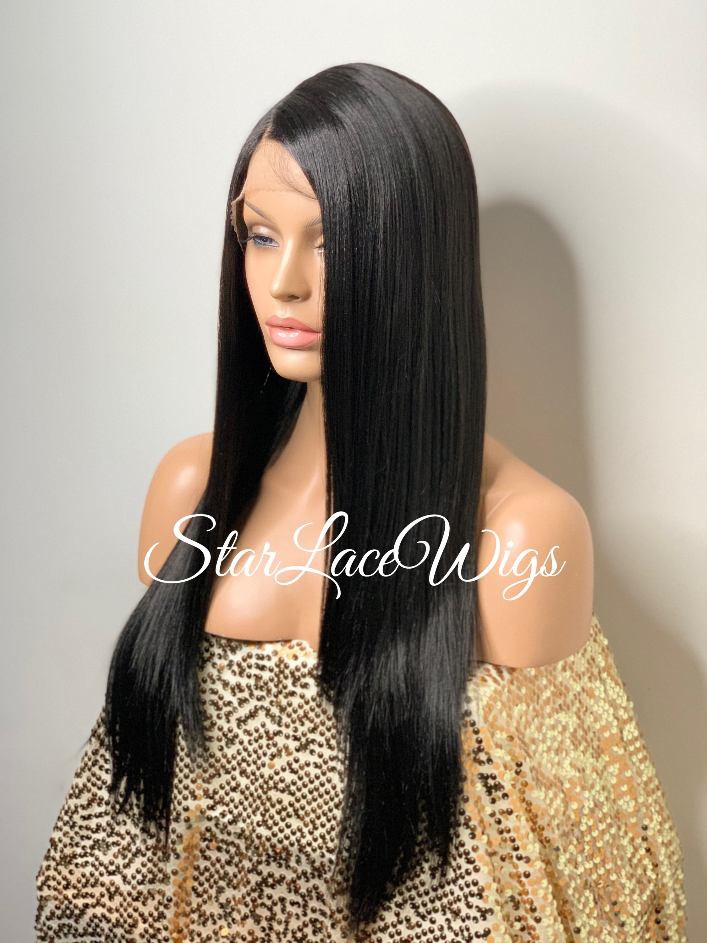 Long black top wig lace front