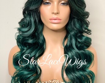 Green Wig Lace Front Wavy Curly Synthetic Center Part Layered Heat Resistant Alopecia Wigs For Women Natural Look Wigs