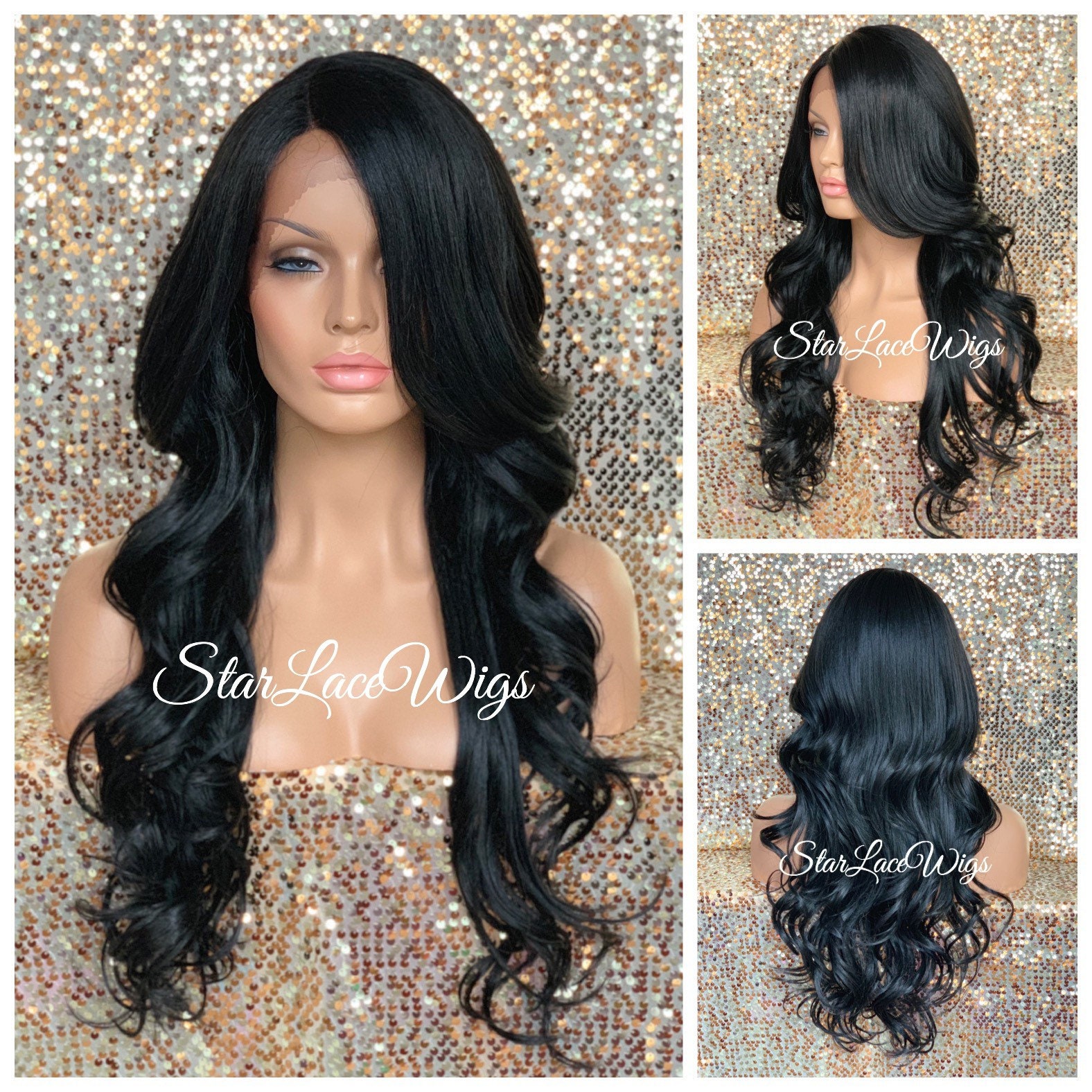 Elegant 26 Inch Jet Dark Black Long Straight Layered Wig Fringe