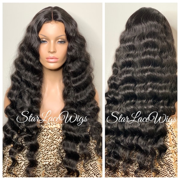Long Black Wig Wavy Curly Middle Part Body Wave Heat Resistant Wigs For Women Fashion Daily Wear