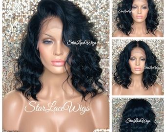 Black Lace Front Wig Bob Synthetic Wavy 13x6 Parting Space Heat Resistant Wigs Free Part Short
