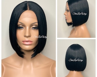 Straight Black Bob Wig Lace Front Bob Wig Short Wig Short Black Wig Cosplay Wig Bob Hair Style Black Bob Hair Style Natural Looking Wigs