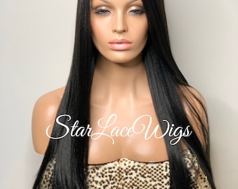 Long Black Wig Lace Front Straight Synthetic Side Part Layers Heat Resistant Wigs For Women