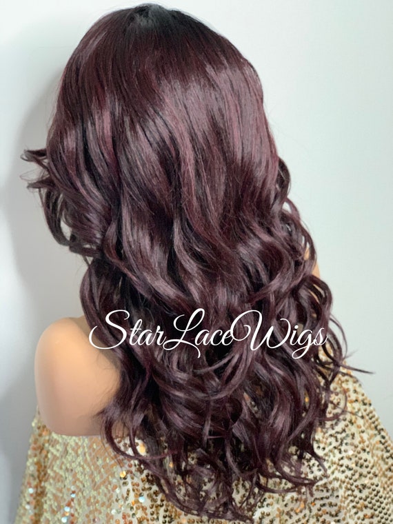 Lace Front Wig 99J Hair Color Plum Dark Burgundy Loose Wavy Synthetic Side Part Bangs Layered Heat Resistant Wigs for Women Alopecia Etsy Australia