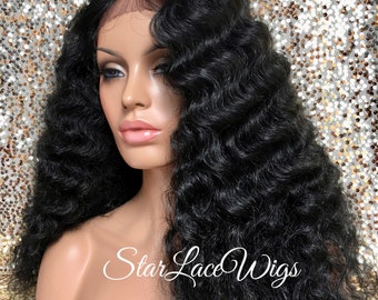 Black Wavy Lace Front Wig Long Synthetic Wavy Center Part Wavy Heat Resistant Wigs For Women Black
