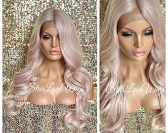 Light Pink Blonde Lace Front Wig Long Curly Synthetic Center Part Layers Heat Resistant Wigs For Women Cosplay Party Wig