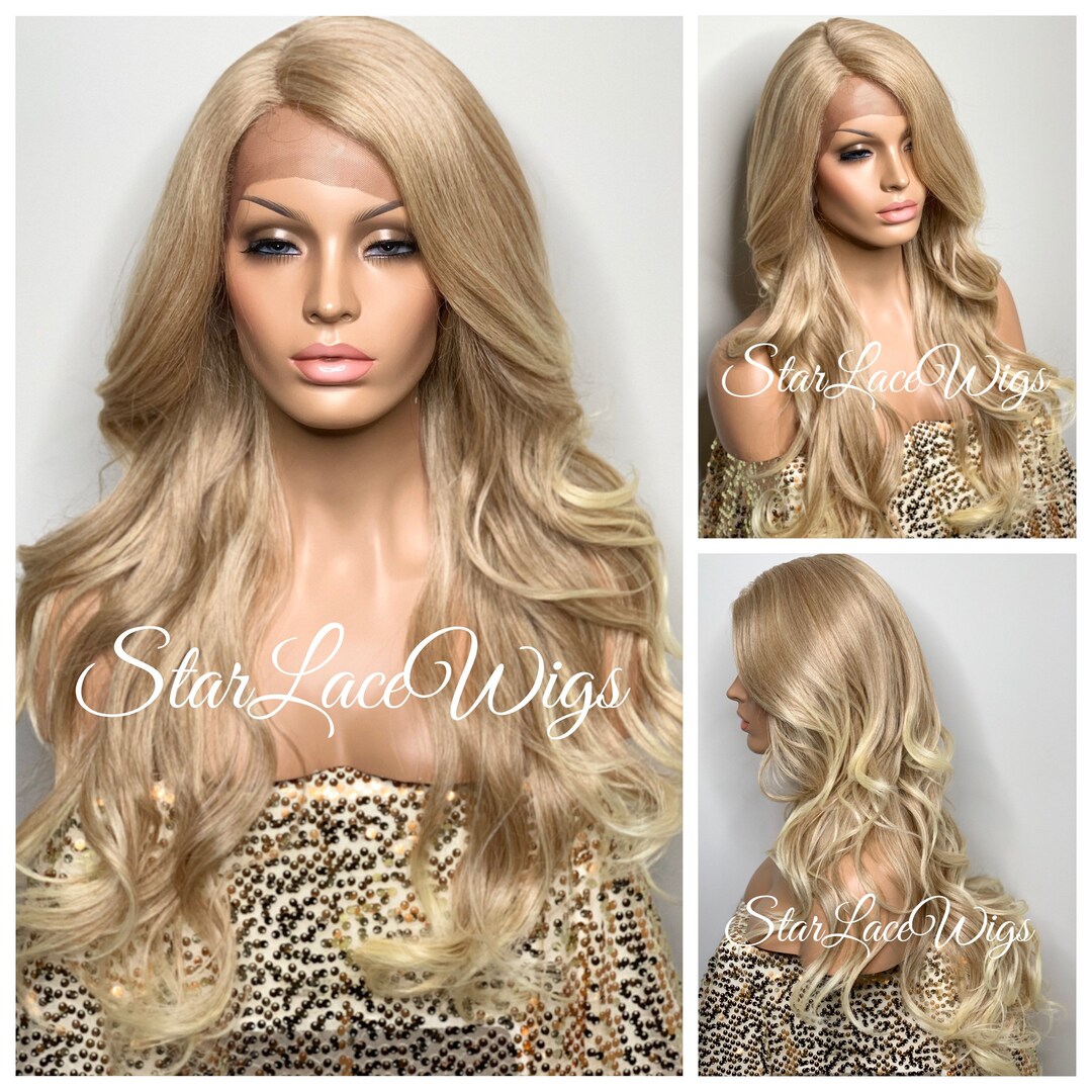 Blonde Lace Front Wig Long Curly Synthetic Side Part Layers Heat