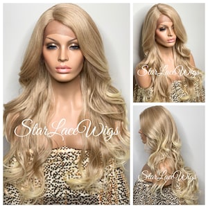 Blonde Lace Front Wig Long Curly Synthetic Side Part Layers Heat Resistant Wigs For Women Blonde Wig