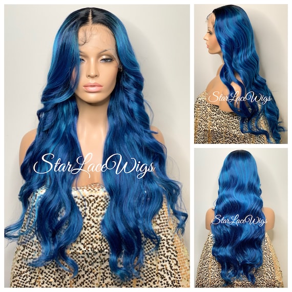 Blue wigs human hair online
