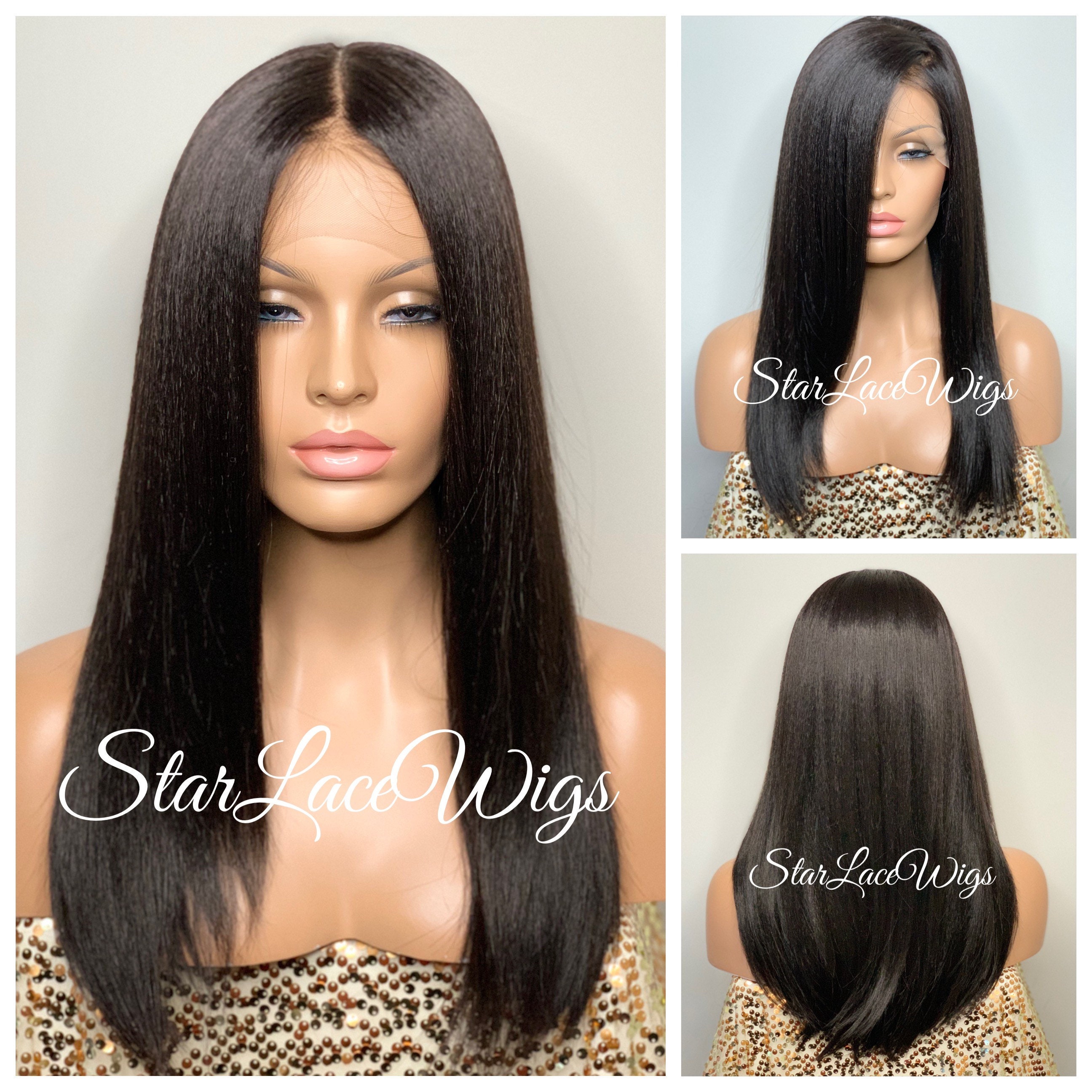 Dark Gray Synthetic Lace Front Wig Natural Long Straight Free