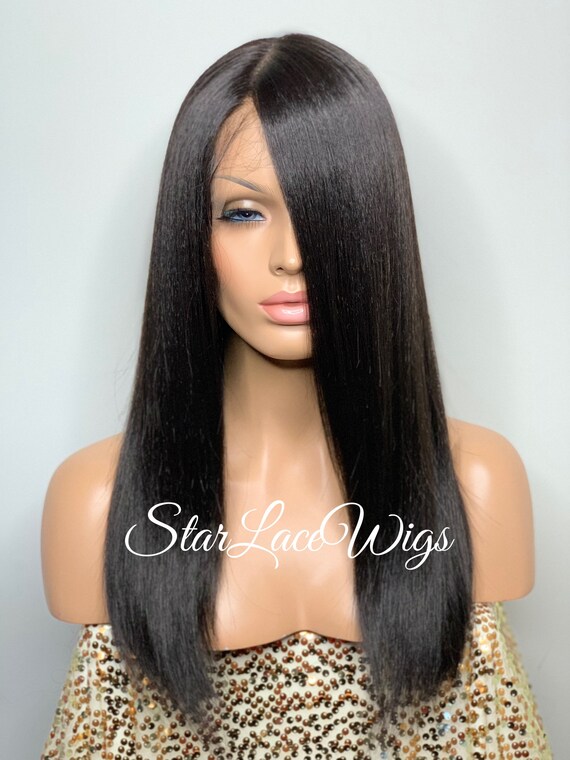 Long Black Lace Front Wig Synthetic Straight 13x6 Parting Space Heat Resistant Wigs for Women Glueless Natural Looking Free Part Etsy