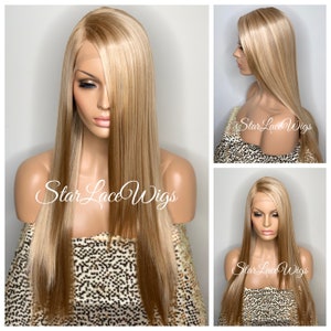 Blonde Lace Front Wig Long Straight Synthetic Side Part Layers Heat Resistant Wigs For Women Blonde Wig