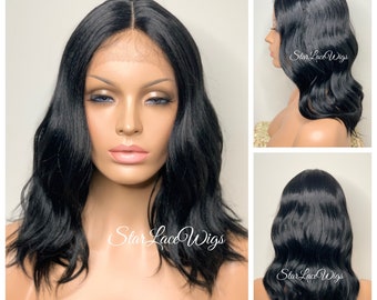 Wavy Black Bob Wig Lace Front Wig Synthetic Center Part Heat Resistant Wigs For Women Wig Glueless Chemo Alopecia Hairloss Wigs