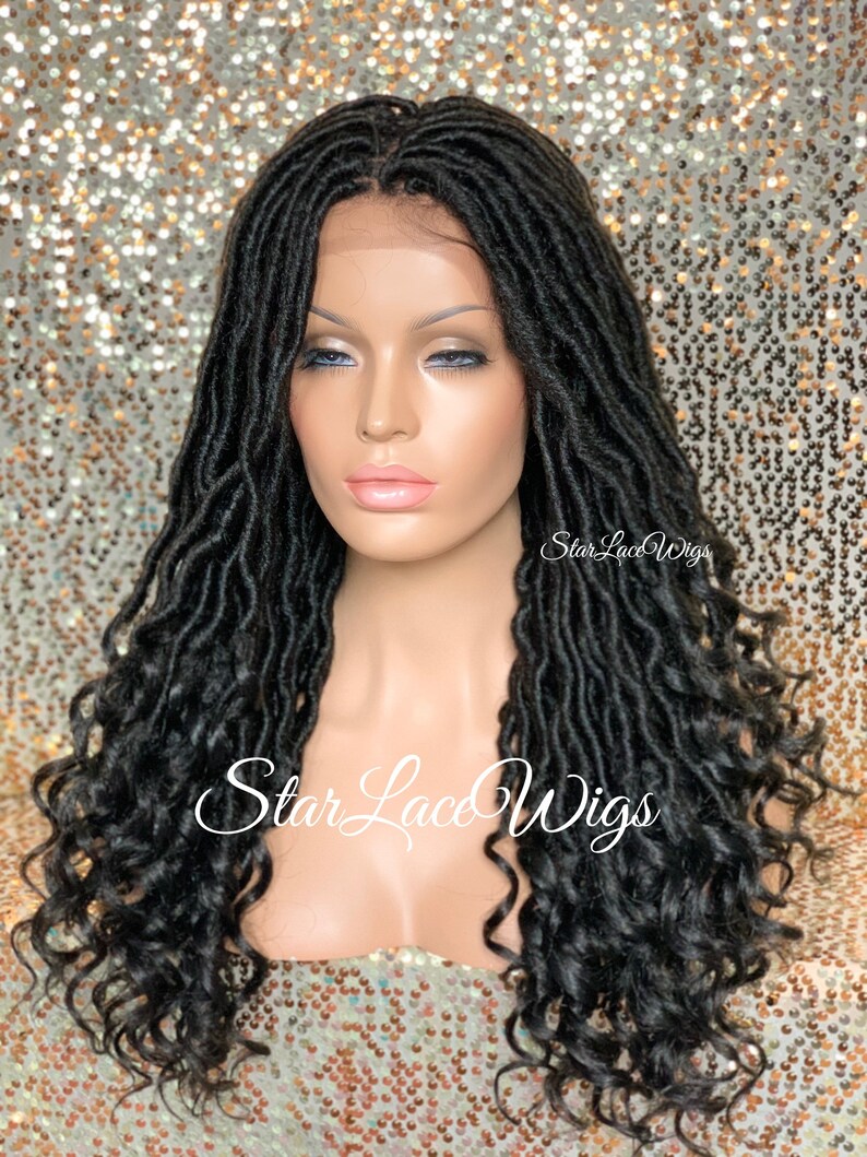 Long Black Faux Locs Lace Front Wig Dread Locks Faux Locs Etsy