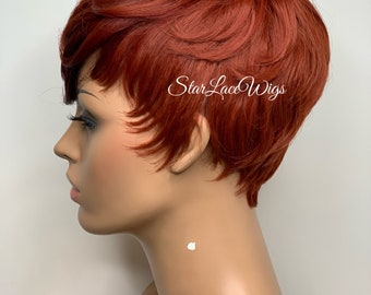 Straight Copper Red Pixie Wig With Bangs Short Synthetic Wigs For Women Red Pixie Wig