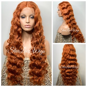 Ginger Orange Wig Human Hair Blend Long Lace Front Wig Wavy Heat Resistant Wigs For Women Long Copper Red Wig Drag Wig Costume Wig 30”