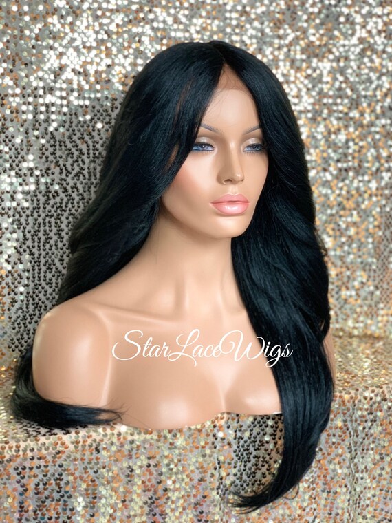 Long Black Straight Wig Lace Front Wig Synthetic Center Part