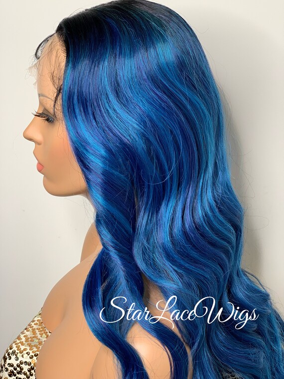 Blue Wig Human Hair Blend Long Lace Front Wig Wavy Heat Resistant Wigs for Women Long Blue Lace Wig Drag Wig Costume Wig 30 Etsy UK