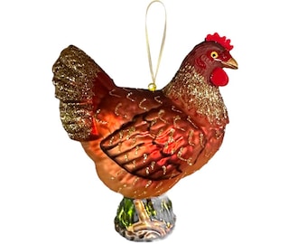 Gold Wyandotte Chicken Rooster Glass Ornament - Pet Bird Animal Farm Rodeo Garden Eggs Breakfast Dinner Thanksgiving Christmas Easter Gift