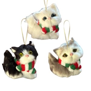 1 Faux Fur Cat Ornament - Real looking Pet Animal Real Looking Doll Toy Cat Cute Birthday Christmas Gift Gray White Black Kitten Pur
