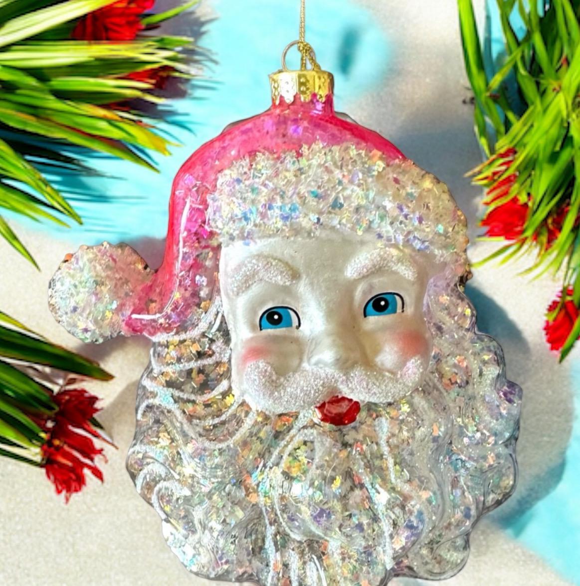 Set 5 Santa Glass Ornaments - Funny Cute Nron Pink Rainbow