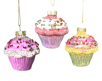 ガラスオーナメント　カップケーキ カップケーキガラスオーナメント1個 - デザートフード、明るいネオン