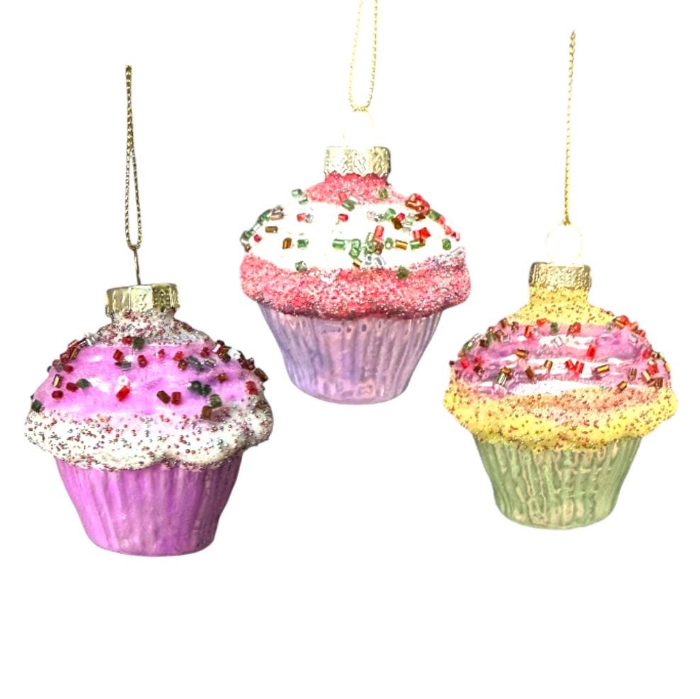 ガラスオーナメント　カップケーキ カップケーキガラスオーナメント1個 - デザートフード、明るいネオン