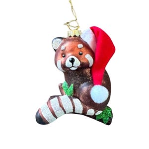 Adorno navideño de oso panda rojo: regalo de la suerte de cristal, animal salvaje del bosque, zoológico, regalo de cumpleaños de Asia y China