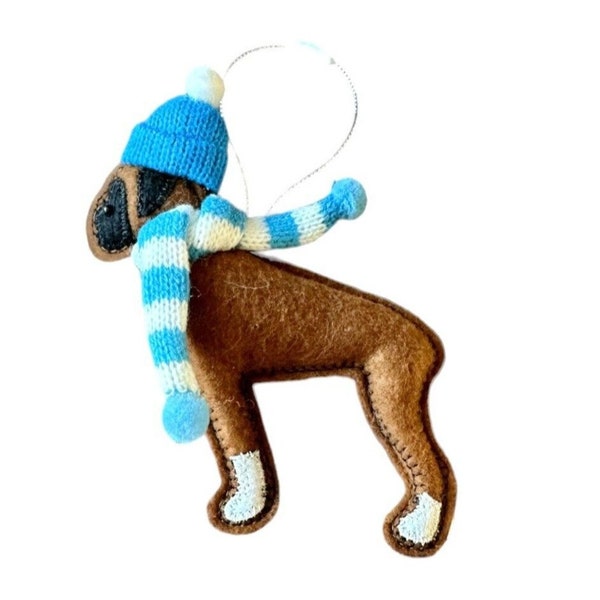 Boxer Felt Ornament - Patch - Sewing Dog Snow Hat Scarf Soft Lightweight Fabric Santa Animal