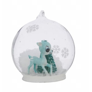 Adorno de campana de cristal con forma de reno retro: dibujos animados de los años 70, animales de nieve, ciervos, cabañas, bosques, campamentos, televisión retro, estilo vintage, moda antigua