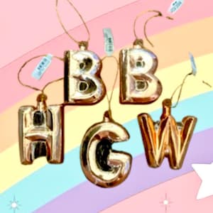 Adorno de vidrio con 1 letra: monograma con iniciales, globo dorado, adorno para tarta de cumpleaños, envoltura de regalo, b h g w