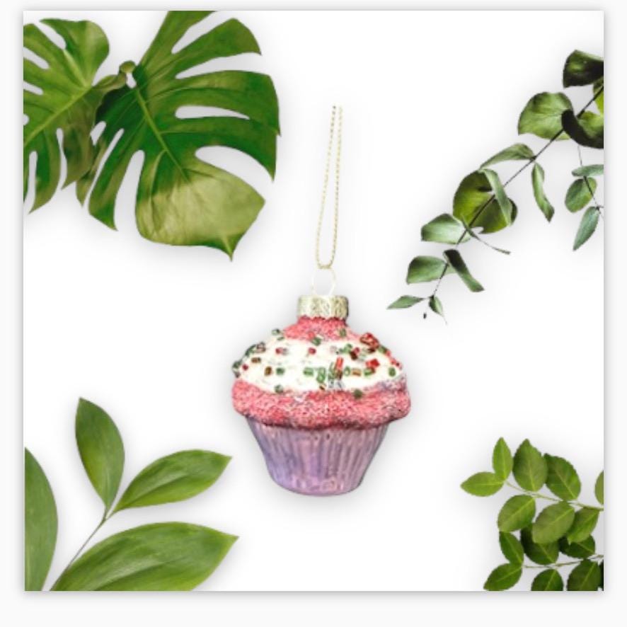 カップケーキガラスオーナメント1個 - デザートフード、明るいネオン