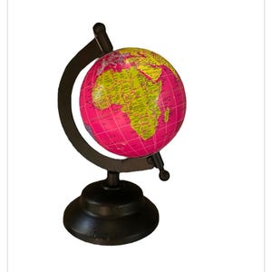 Bureau globe rose néon chaud - Bureau rétro années 80, carte de l'Amérique de la Terre, matériel de restauration léger, voyage