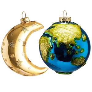Globe Ornament - Erde und Mond Glas Amerika Reise Horoskop Wissenschaft Kinder Geschenk