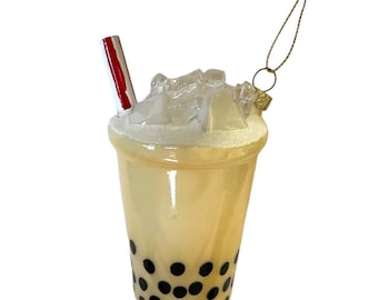 Bubble Boba Tea Glass Ornament - Cute Christmas New Years Birthday Gift - Asian Food Coffee Twain Thailand Korea China Philippines Hawaii