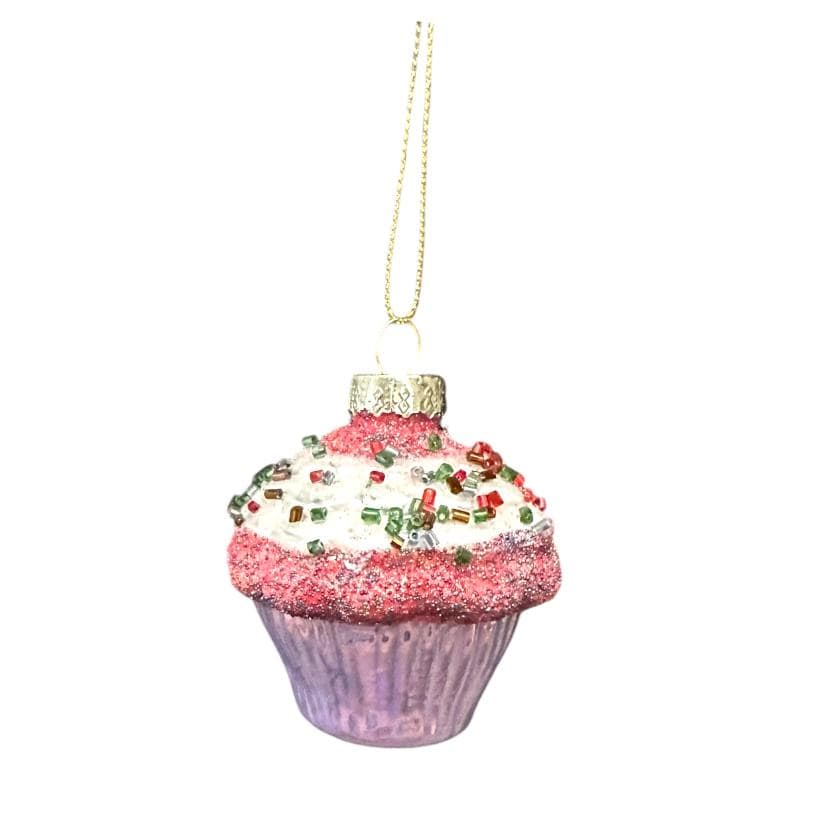 カップケーキガラスオーナメント1個 - デザートフード、明るいネオン