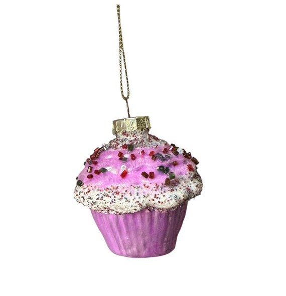 カップケーキガラスオーナメント1個 - デザートフード、明るいネオン