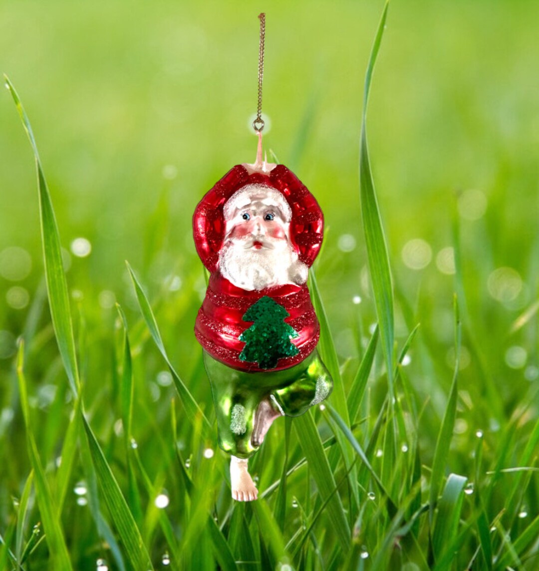 Yoga Santa Glass Ornament - Funny Cute Healthy Fit Home Gym