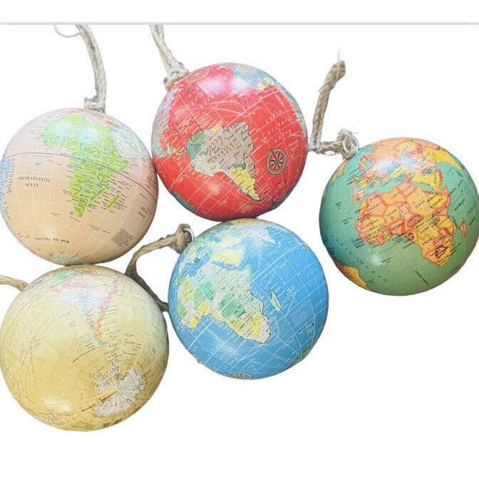 ROWE Pottery クリスマスコレクション　オーナメント　地球儀 地球儀オーナメント - 地球 アメリカ 地図 旅行 軽量 修復ハードウェア