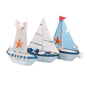 3 Sailboat Wood Ornaments - Table Top Decoration Kids Toy Indoor Outdoor Wreath Garland Beach Ocean Tropical Island Fishing Boat