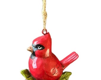 Wood Red Bird Ornament / Mantle Decoration Woodland Critter Animal Cabin Rustic