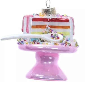 Strawberry CakeGlass Ornament - Dessert Birthday Party Decoration Cute Gift New Years Christmas Thanksgiving Easter Pink upside down short