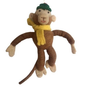 Aap met muts en sjaal van vilt - Kerst art-deco vintage Babar Curious George Kids