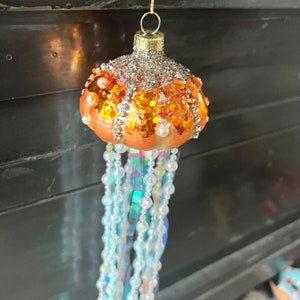 Jellyfish Glass Ornament - Handpainted U.S.A. nautical fish Ocean steampunk beach tropical mermaid