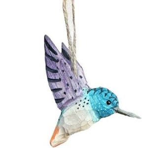 Hummingbird Carved Wood Ornament - Flower Garden Easter Thanksgiving Fairy Love Bird
