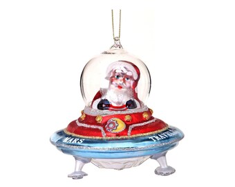Astronaut Santa in Space Ship Glass Ornament - Funny Cute Sci-fi Moon Earth Kids Christmas fairytale alien area 51 Dad Father Son Science