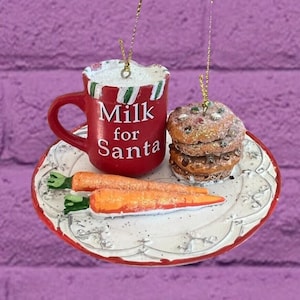 Santa Milk Cookies Ornament - Resin Plate Carrots Dessert Vegetable Healthy Kids