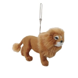 Lion Ornament - Faux Fur Safari Animal Farm Zoo Africa Disney Doll Toy Cat Real looking Realistic Cute Christmas Decoration Birthday Gift